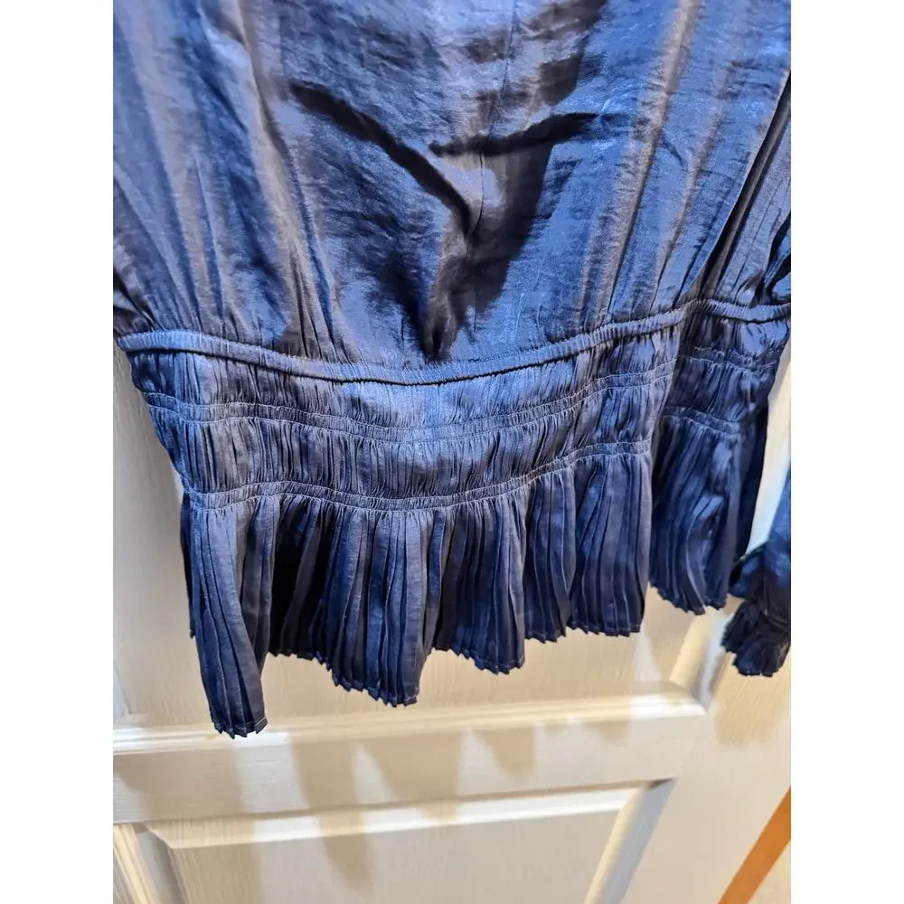Philosophy Dusty Blue Pleated Blouse Small Long Sleeve V Neck Romantic Boho Top